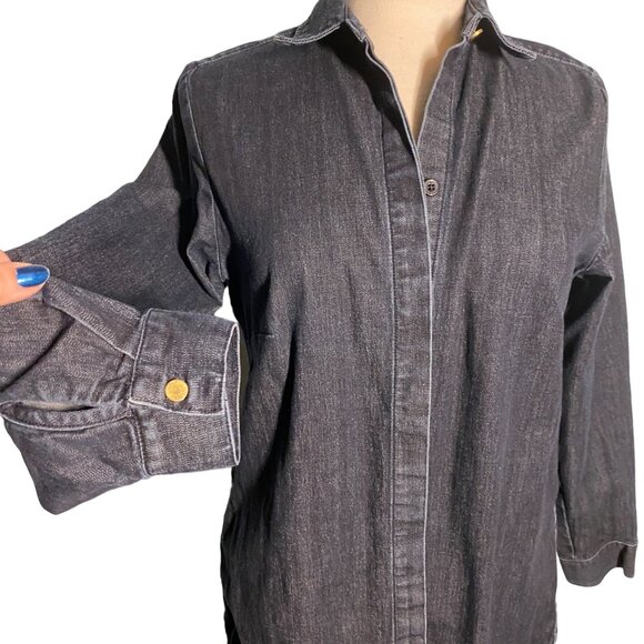 Chicos dark Denim Shirt Dress above knee Size 10 Button Detail Cotton stretch - Picture 4 of 13